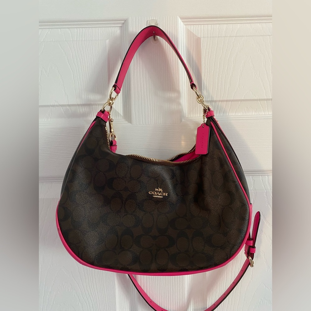 Brown and pink crossbody Coach purse